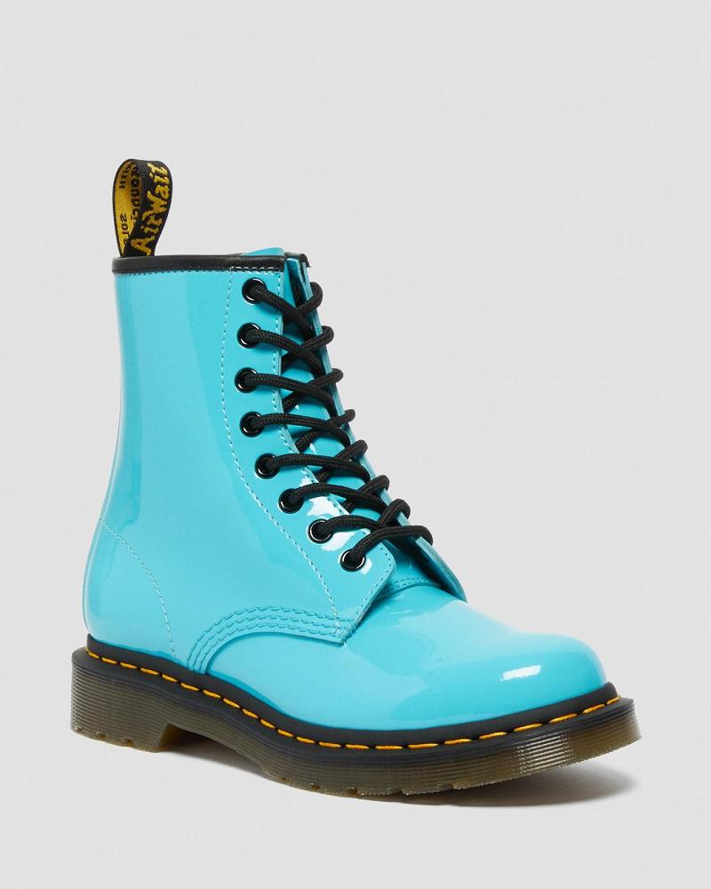 Turquoise Women\'s Dr Martens 1460 Patent Leather Lace Up Boots | CA 193WNB